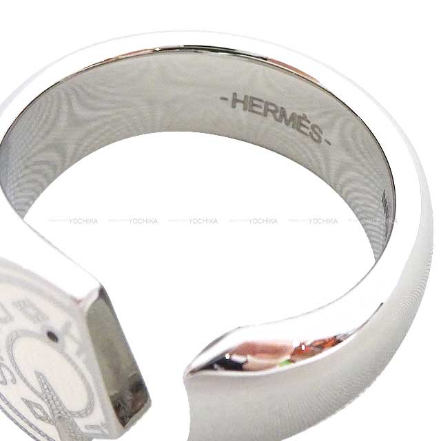 HERMES ring Clou de Selle Carrousel #60 Craie Lacquered metal/Stainless steel Silver HW[BRAND NEW][Authentic]