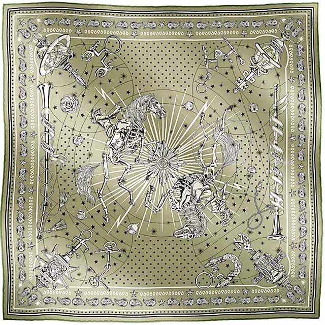 2023AW NEW HERMES scarf Bandana Carre 55 CHORUS STELLARUM Vert argile/Blanc(White)/Noir(Black) Silk100%[BRAND NEW][Authentic]