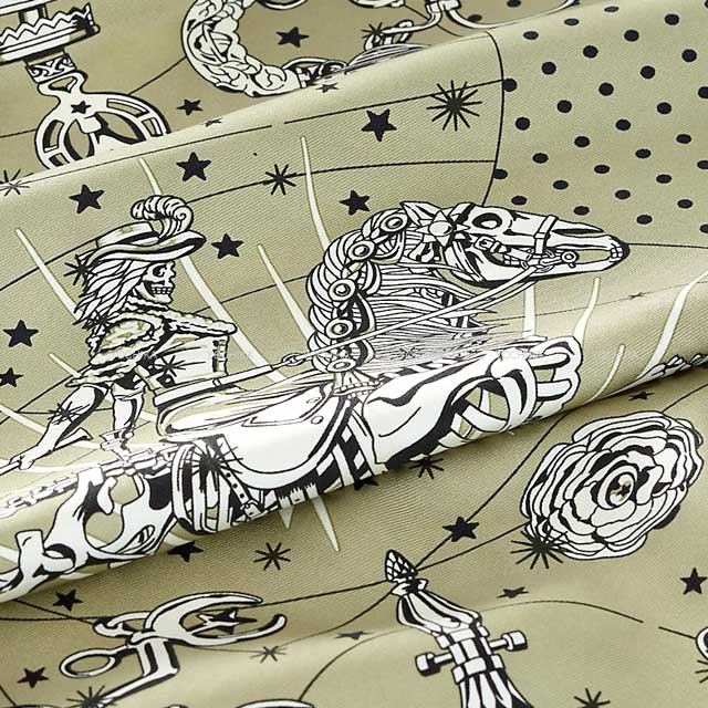 2023AW NEW HERMES scarf Bandana Carre 55 CHORUS STELLARUM Vert argile/Blanc(White)/Noir(Black) Silk100%[BRAND NEW][Authentic]