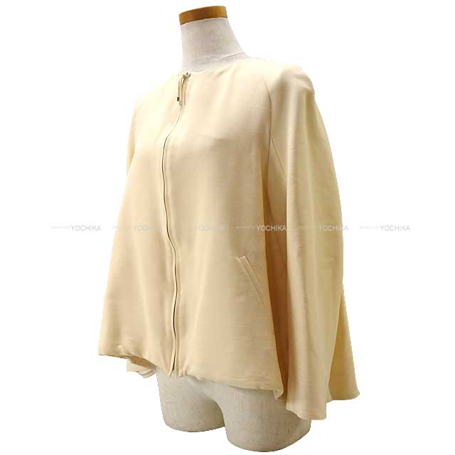 [Pre-loved] HERMES Plainly colored jacket Zip Up #38 Cream Yellow Wool/Silk 38 Silver HW[LIKE NEW][Authentic]