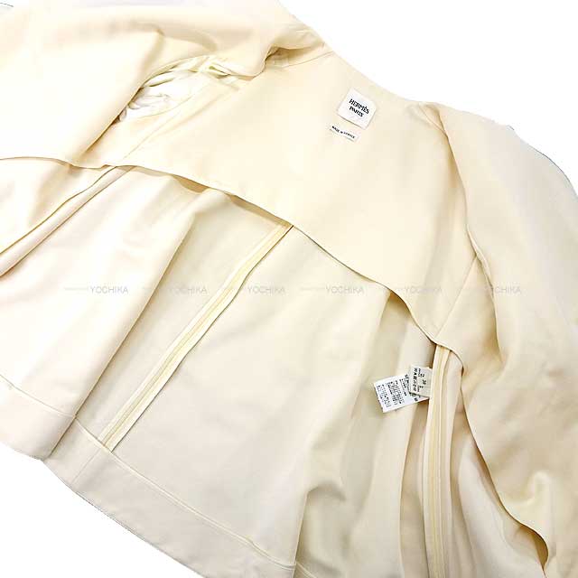 [Pre-loved] HERMES Plainly colored jacket Zip Up #38 Cream Yellow Wool/Silk 38 Silver HW[LIKE NEW][Authentic]