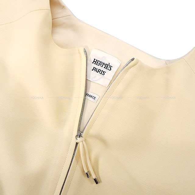 [Pre-loved] HERMES Plainly colored jacket Zip Up #38 Cream Yellow Wool/Silk 38 Silver HW[LIKE NEW][Authentic]