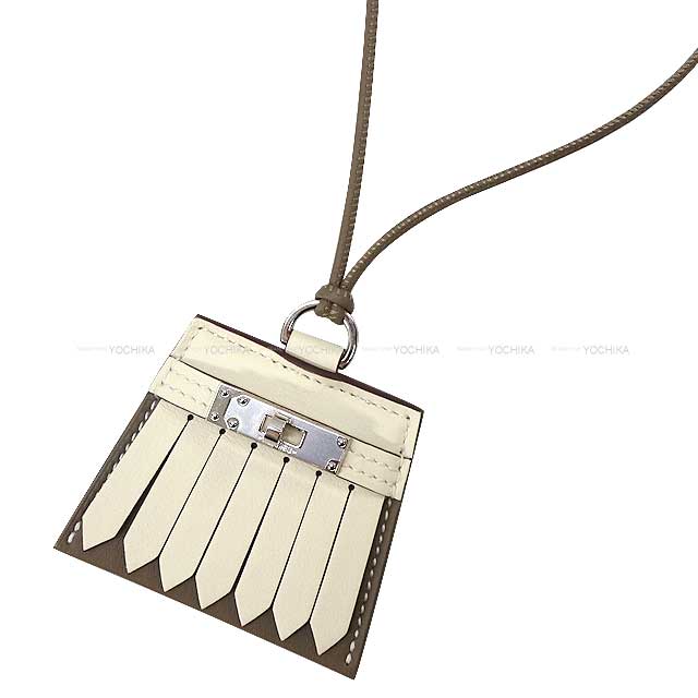 2023 AW NEW HERMES necklace Monpetitkelly GM Fringe Pendant Etoupe/Craie Veau Swift Silver HW[BRAND NEW][Authentic]