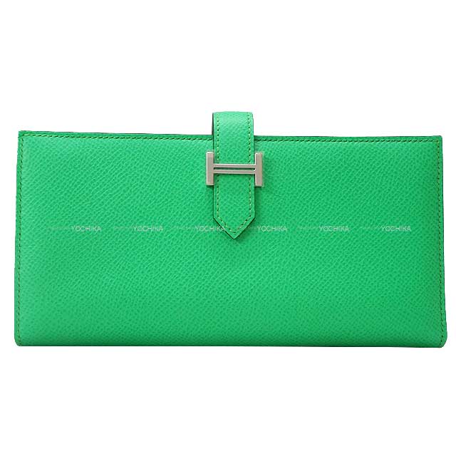 HERMES long wallet Bearn Soufflet Verso Vert comics/Vert Fizz Veau Epsom Silver HW Stamp B[BRAND NEW][Authentic]