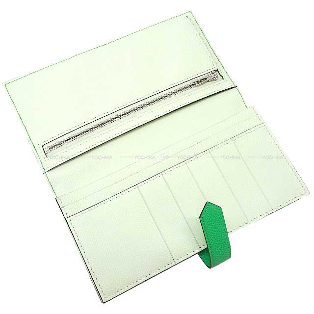 HERMES long wallet Bearn Soufflet Verso Vert comics/Vert Fizz Veau Epsom Silver HW Stamp B[BRAND NEW][Authentic]