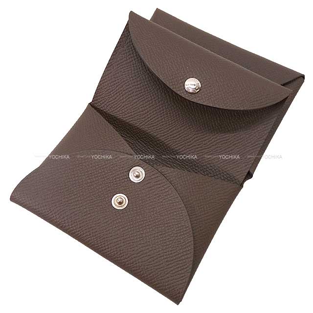 HERMES card holder Calvi Duo Chocolat Veau Epsom Silver HW Stamp B[BRAND NEW][Authentic]