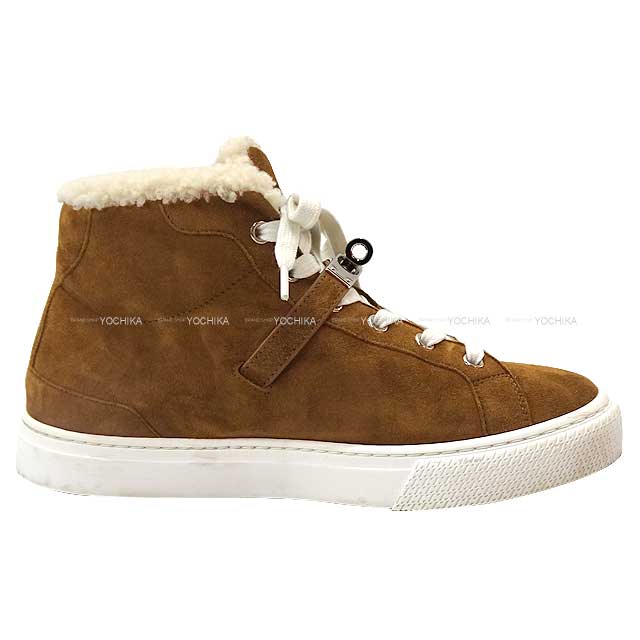 [Pre-loved] HERMES sneakers Highcut Day Dream Mouton #36.5 Brown fume/Ecru ChevreVeroa/SheepSkin Silver HW[LIKE NEW][Authentic]