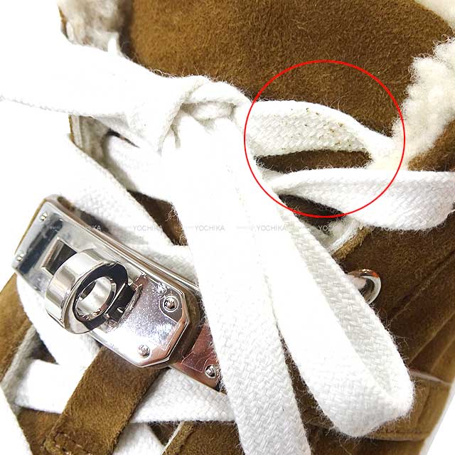 [Pre-loved] HERMES sneakers Highcut Day Dream Mouton #36.5 Brown fume/Ecru ChevreVeroa/SheepSkin Silver HW[LIKE NEW][Authentic]