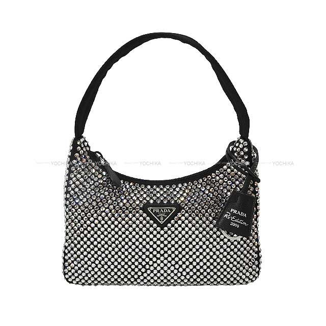 PRADA Handbag Crystal Satin Mini Noir (Black) Fabric Artificial Crystal Silver HW 1BC515[BRAND NEW][Authentic]