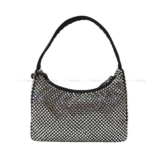 PRADA Handbag Crystal Satin Mini Noir (Black) Fabric Artificial Crystal Silver HW 1BC515[BRAND NEW][Authentic]