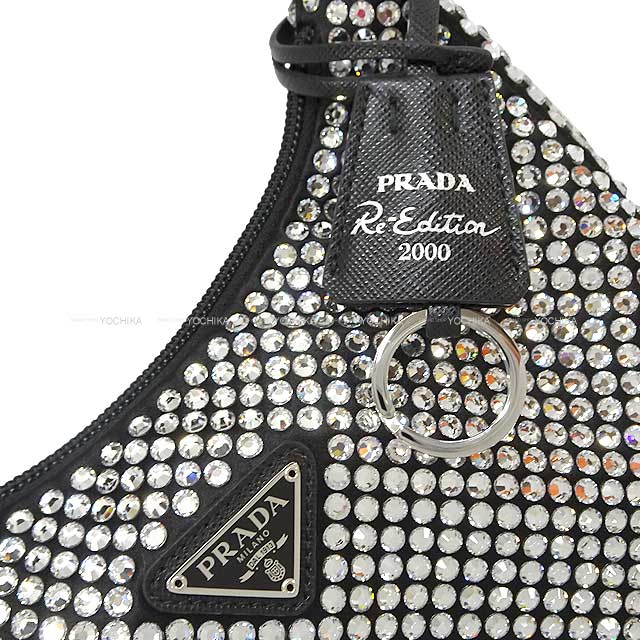 PRADA Handbag Crystal Satin Mini Noir (Black) Fabric Artificial Crystal Silver HW 1BC515[BRAND NEW][Authentic]