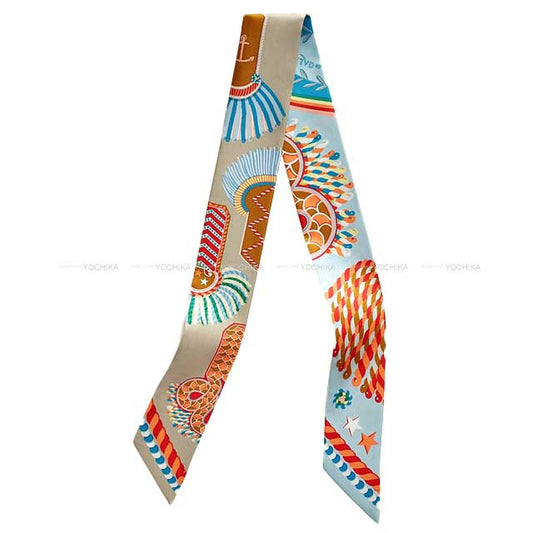 2023AW HERMES scarf Twilly Epaulettes de Gala Bleu Ciel/Rouge/Jaune Silk100%[BRAND NEW][Authentic]