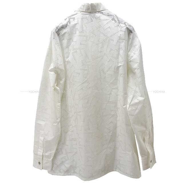 HERMES Long sleeve shirt Men's Long Sleeve H Perforated ＃38 Blanc (White) Cotton67%/Nylon33％ 38[EXCELLENT][Authentic]