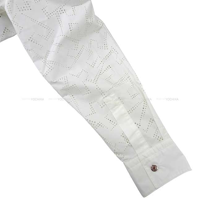 HERMES Long sleeve shirt Men's Long Sleeve H Perforated ＃38 Blanc (White) Cotton67%/Nylon33％ 38[EXCELLENT][Authentic]