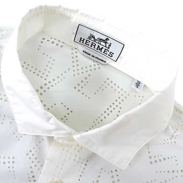 HERMES Long sleeve shirt Men's Long Sleeve H Perforated ＃38 Blanc (White) Cotton67%/Nylon33％ 38[EXCELLENT][Authentic]