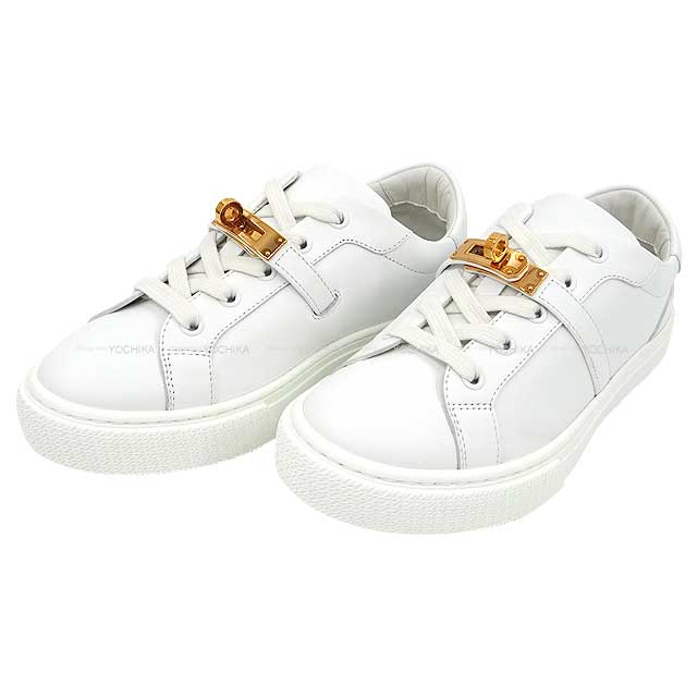 HERMES sneakers Day Kelly with belt Blanc (White) Calf Skin #35.5 Rose Gold HW[EXCELLENT][Authentic]