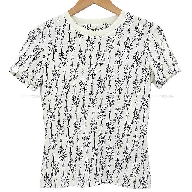 2022 SS HERMES Short sleeve t shirt Ladies Print Cliquetis #36 Blanc (White)/Noir (Black) Cotton100%[EXCELLENT][Authentic]