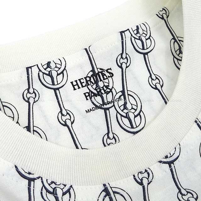 2022 SS HERMES Short sleeve t shirt Ladies Print Cliquetis #36 Blanc (White)/Noir (Black) Cotton100%[EXCELLENT][Authentic]