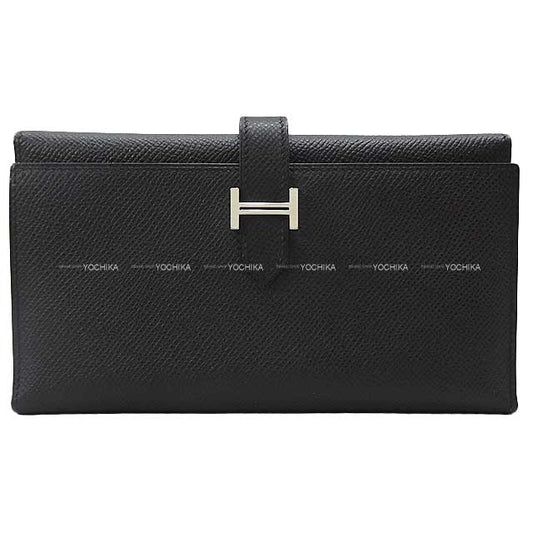 [Pre-loved] HERMES Tri-fold wallet Bearn 2PLIS Noir (Black) Veau Epsom Silver HW Stamp □J[LIKE NEW][Authentic]