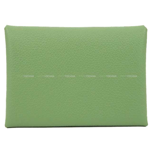 HERMES card holder Calvi Duo Vert criquet Evercolor Silver HW Stamp B[BRAND NEW][Authentic]