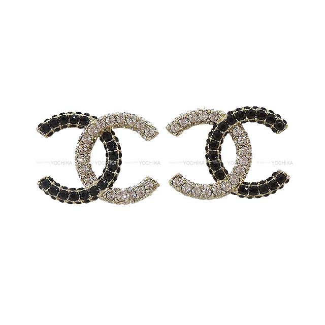 CHANEL pierced earring COCO Mark Bi-color Rhinestone Noir (Black)/Silver Gold HW ABB909[BRAND NEW][Authentic]