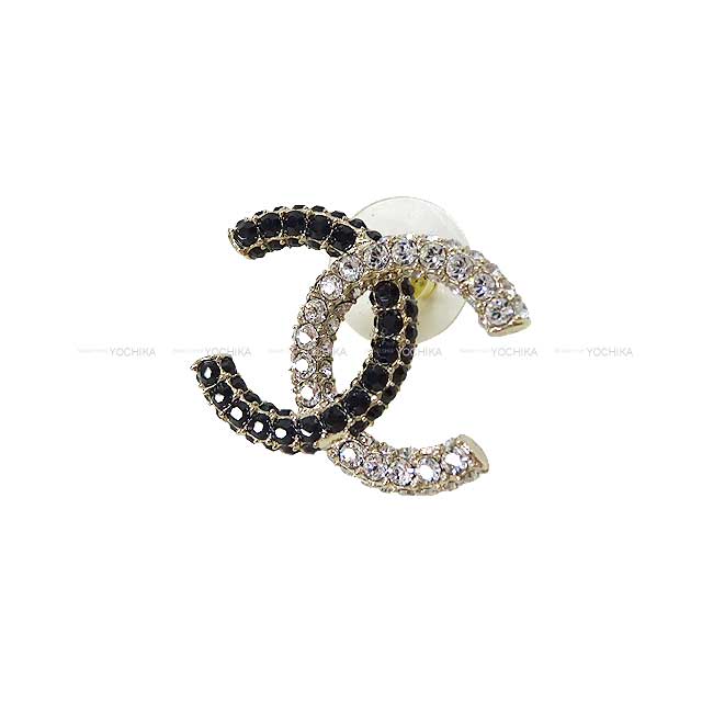 CHANEL pierced earring COCO Mark Bi-color Rhinestone Noir (Black)/Silver Gold HW ABB909[BRAND NEW][Authentic]