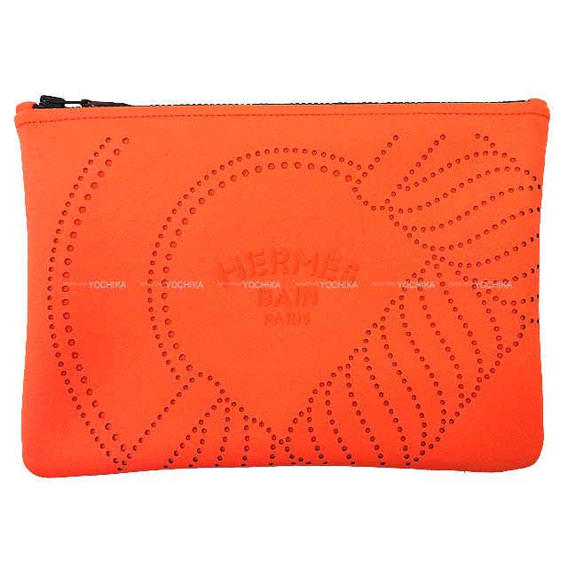 HERMES Pouch Flat NEO BAIN Canoe H MM Grenadine Polyamide / Elasthane Black HW[BRAND NEW][Authentic]