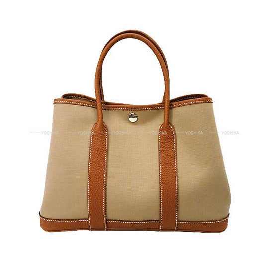 HERMES tote bag Garden Party 30 TPM Trench/Gold Toile officier/Veau Negonda Silver HW Stamp B[BRAND NEW][Authentic]