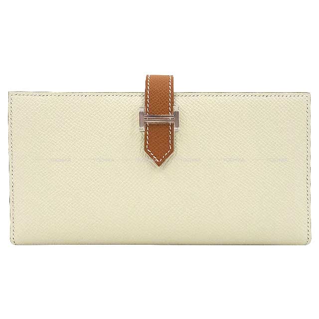 HERMES long wallet Bearn Soufflet Verso Craie/Gold Veau Epsom Silver HW Stamp U[BRAND NEW][Authentic]