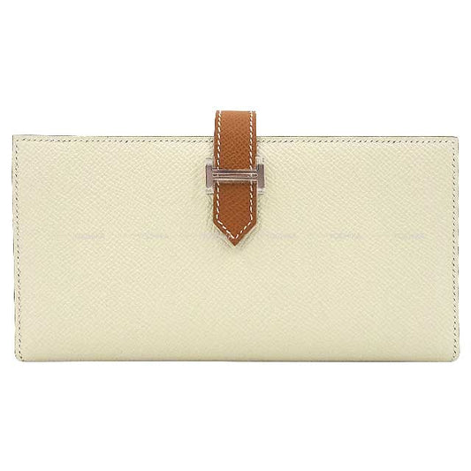 HERMES long wallet Bearn Soufflet Verso Craie/Gold Veau Epsom Silver HW Stamp U[BRAND NEW][Authentic]