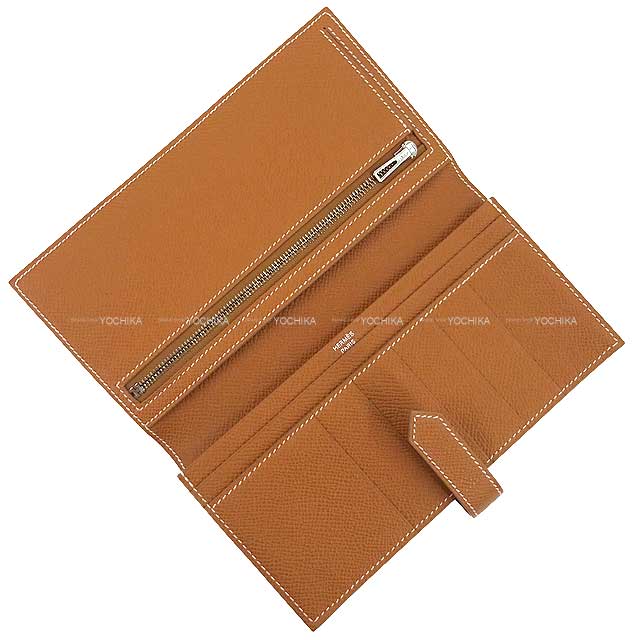 HERMES long wallet Bearn Soufflet Verso Craie/Gold Veau Epsom Silver HW Stamp U[BRAND NEW][Authentic]