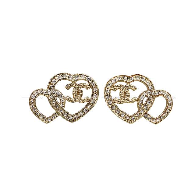 2023 AW NEW Pret a porter CHANEL pierced earring COCO Mark Heart Motif Rhinestone Champagne Gold HW P23 ABBB66614145[BRAND NEW][Authentic]