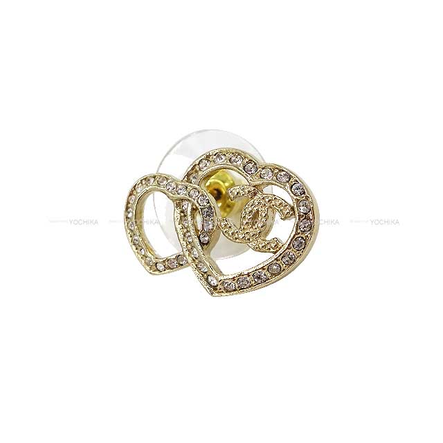 2023 AW NEW Pret a porter CHANEL pierced earring COCO Mark Heart Motif Rhinestone Champagne Gold HW P23 ABBB66614145[BRAND NEW][Authentic]