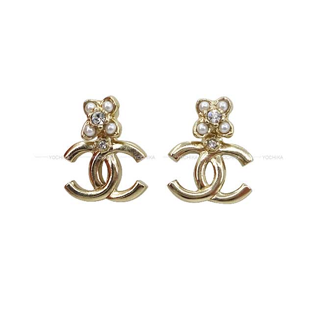 CHANEL pierced earring COCO Mark Rhinestone Flower Motif Champagne Gold HW D23 ABC106B14702[BRAND NEW][Authentic]