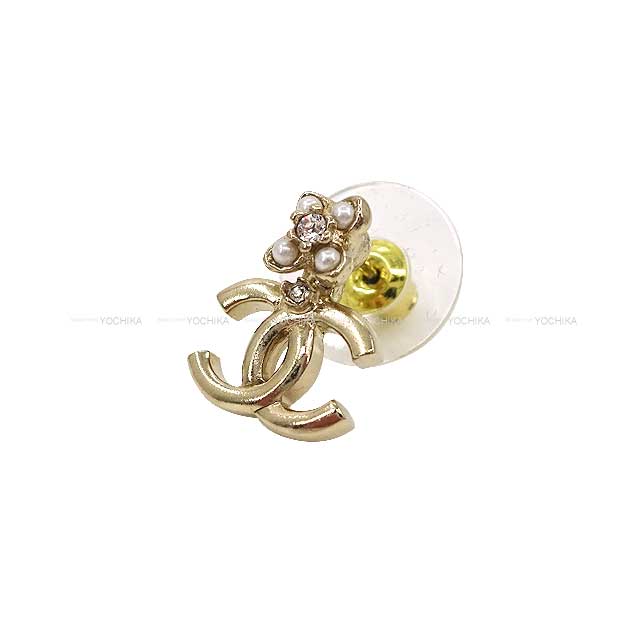 CHANEL pierced earring COCO Mark Rhinestone Flower Motif Champagne Gold HW D23 ABC106B14702[BRAND NEW][Authentic]