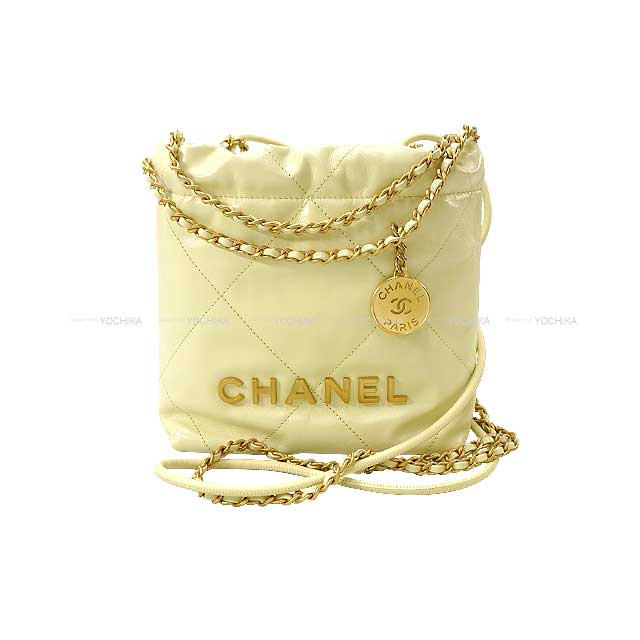 CHANEL Shoulder bag CHANEL 22 Mini Matrasse With Medal Charm Chain Bag Yellow Shiny Calf Skin Gold HW AS3980[BRAND NEW][Authentic]