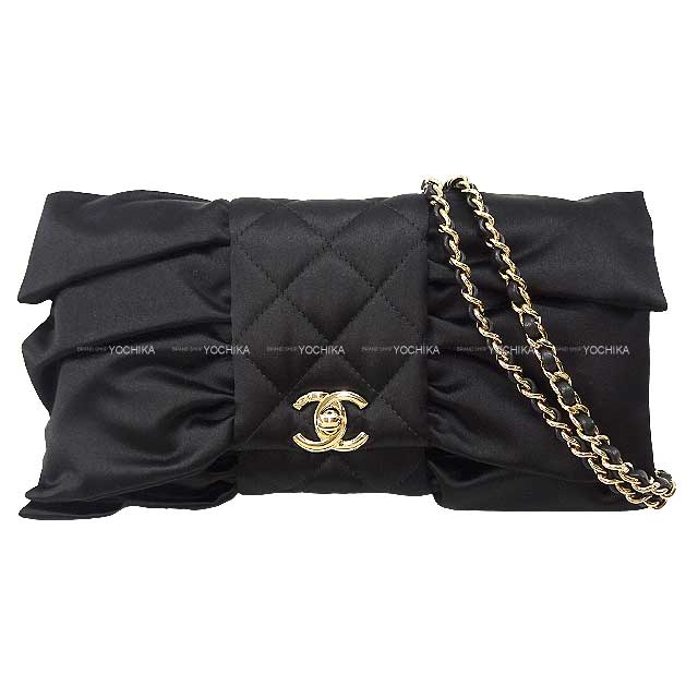 2023 AW NEW Mediatore CHANEL Clutch bag Ribbon Matelasse Chain Noir (Black) Satin Champagne Gold HW AS4098[BRAND NEW][Authentic]