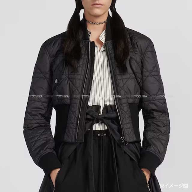 Dior Blouson Macro Cannage Quilting Technical Taffeta Bee embroidery Cropped Bomber Jacket #34 Noir (Black) Polyester Black HW 327C14A2827[BRAND NEW][Authentic]