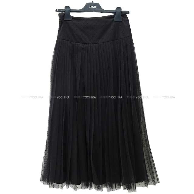 Dior skirt Plumti dot Pleats Midi Tulle #36 Noir (Black) Nyron 841J50A8810[BRAND NEW][Authentic]