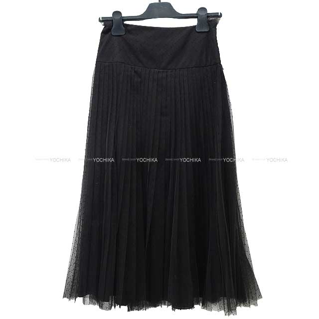 Dior skirt Plumti dot Pleats Midi Tulle #36 Noir (Black) Nyron 841J50A8810[BRAND NEW][Authentic]