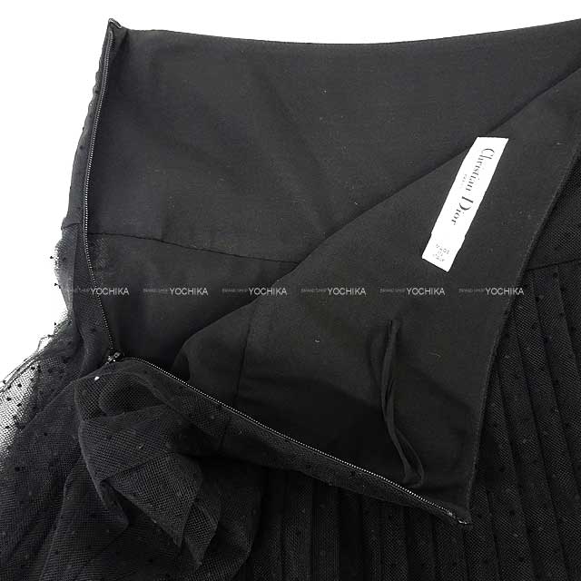 Dior skirt Plumti dot Pleats Midi Tulle #36 Noir (Black) Nyron 841J50A8810[BRAND NEW][Authentic]