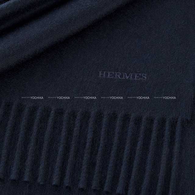 2023 AW NEW HERMES muffler Unibloquer GM Logo Embroidery New Marine Cashmere100%[BRAND NEW][Authentic]