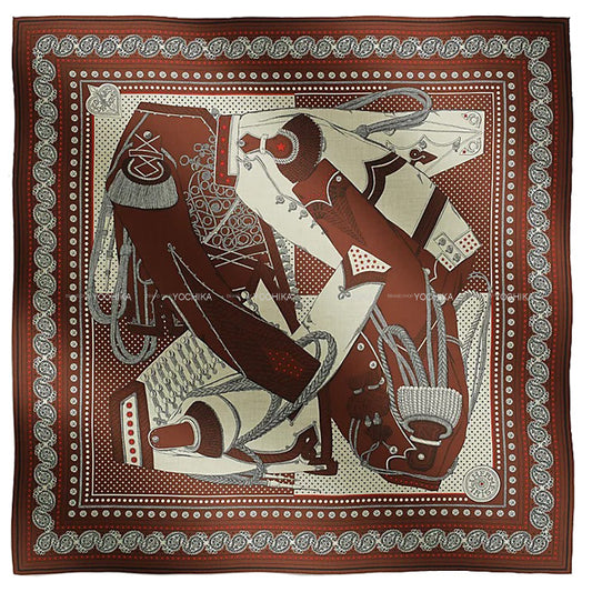 2023AW HERMES scarf Carre 140 ZOUAVES ET DRAGONS BANDANA Marron/Natural/Red Cashmere70% / Silk30%[BRAND NEW][Authentic]