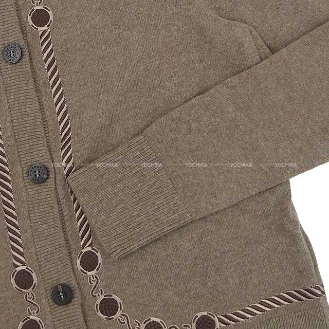 2023AW HERMES Cardigan Ladies Les Tambours embroidered rib Gris/Etoupe Virgin wool98%/Polyamide 1％/ Elasthane 1％[BRAND NEW][Authentic]