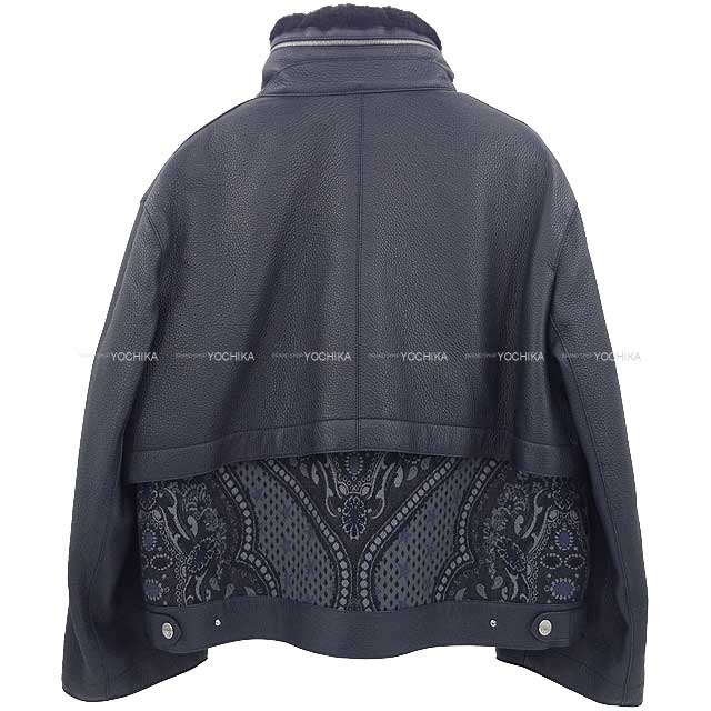 HERMES Blouson Boa Leather Jacket ＆ Zip Vest 3way #40 Navy Lamb skin/Wool[BRAND NEW][Authentic]