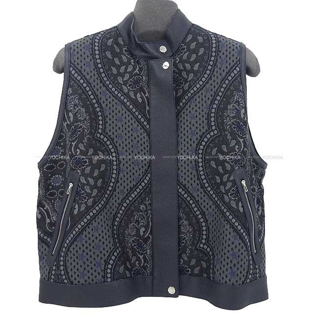 HERMES Blouson Boa Leather Jacket ＆ Zip Vest 3way #40 Navy Lamb skin/Wool[BRAND NEW][Authentic]