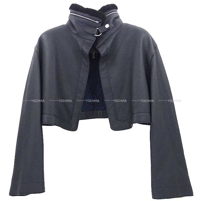 HERMES Blouson Boa Leather Jacket ＆ Zip Vest 3way #40 Navy Lamb skin/Wool[BRAND NEW][Authentic]