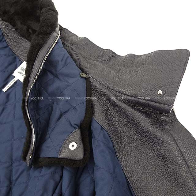 HERMES Blouson Boa Leather Jacket ＆ Zip Vest 3way #40 Navy Lamb skin/Wool[BRAND NEW][Authentic]