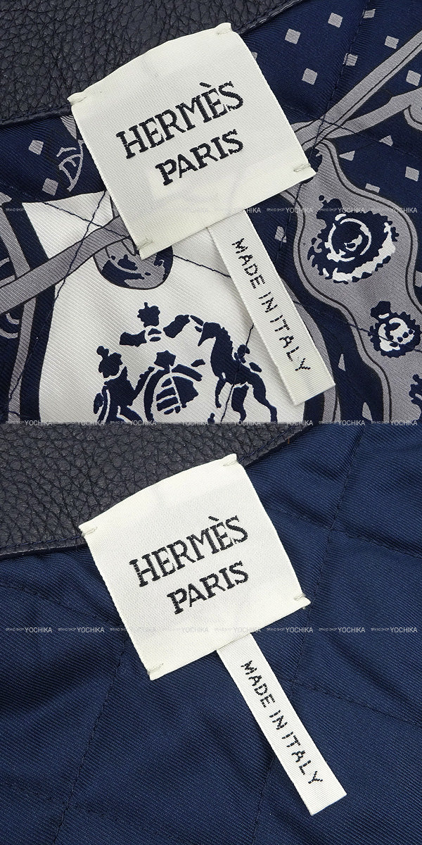 HERMES Blouson Boa Leather Jacket ＆ Zip Vest 3way #40 Navy Lamb skin/Wool[BRAND NEW][Authentic]