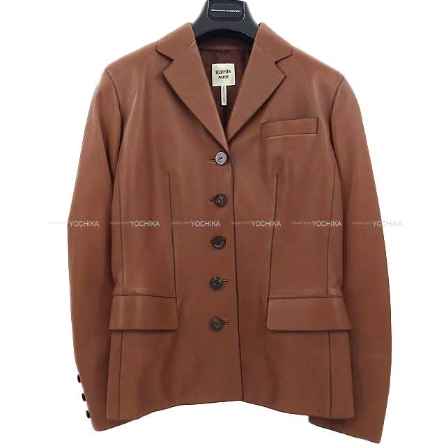 [Pre-loved] HERMES Tailored jacket Ladies Lining Bolduc #40 Brown Lambskin[LIKE NEW][Authentic]